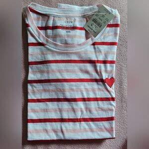 NWT J. Crew Factory Red, Pink & White Striped Red Heart Women's Collector Tee